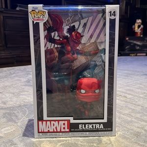 Daredevil Elektra funko pop collectible with comic cover